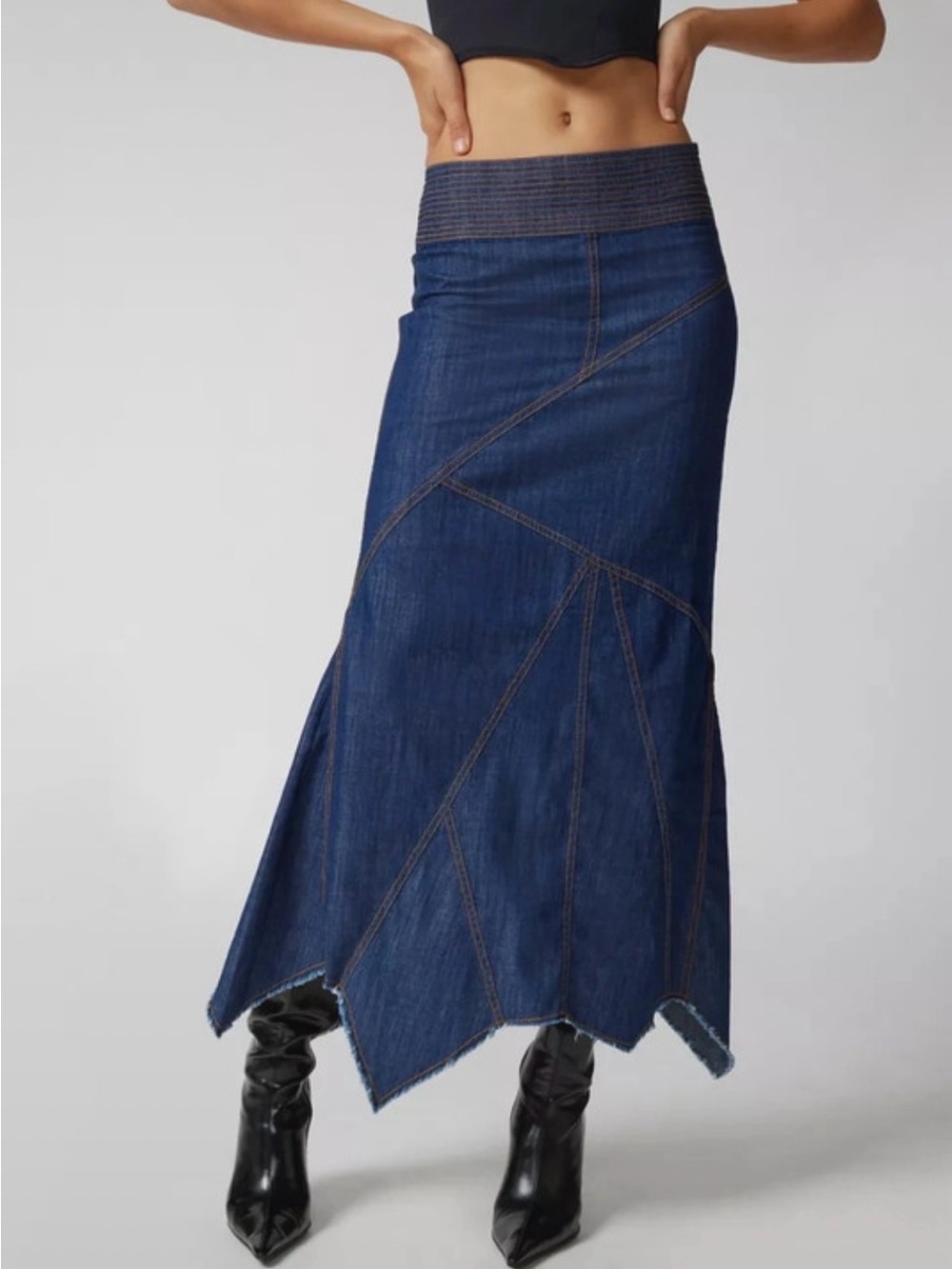 Urban Outfitters Y2K Patchwork Denim Maxi Skirt S